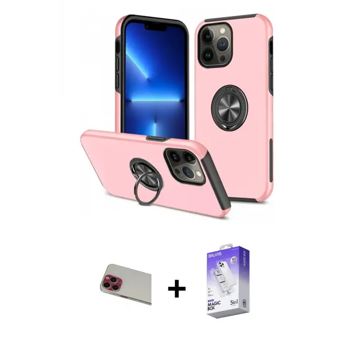 ieg™ iPhone 13 Pro Max Kılıf Odak Form Prime - Siyah Bilvis 5in1 3D Magic Cam Ekran Koruyucu + Rainbow Kamera Lens Koruma Cam - KI