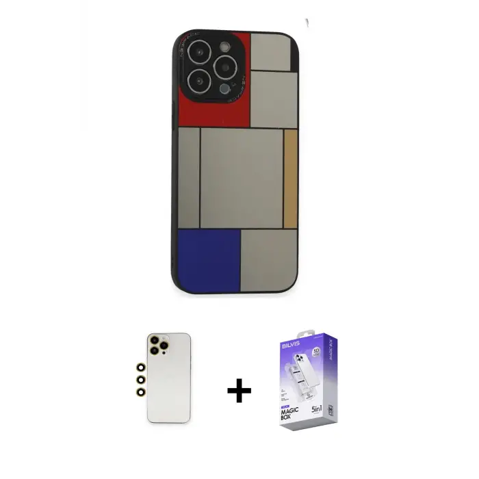 ieg™ iPhone 13 Pro Max Kılıf Odak Klasik Serisi - Siyah Bilvis 5in1 3D Magic Cam Ekran Koruyucu + Shine Kamera Lens - GD
