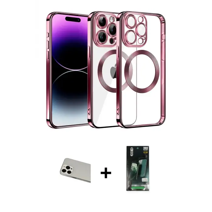 ieg™ iPhone 13 Pro Max Kılıf Pusula Form - Şeffaf 360 Full Body Arka Koruyucu + Rainbow Kamera Lens Koruma Cam - BZ
