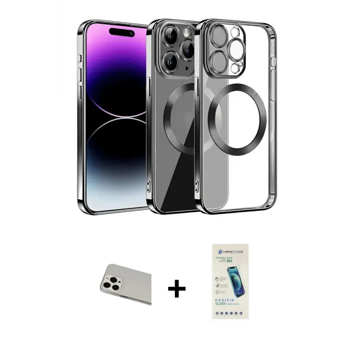 ieg™ iPhone 13 Pro Max Kılıf Pusula Form - Şeffaf Pasifik Cam Ekran Koruyucu + Rainbow Kamera Lens Koruma Cam - BZ