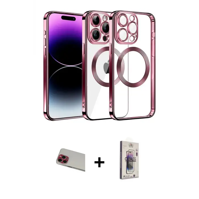 ieg™ iPhone 13 Pro Max Kılıf Pusula Form - Siyah Bilvis 3D Cam Ekran Koruyucu + Rainbow Kamera Lens Koruma Cam - KI