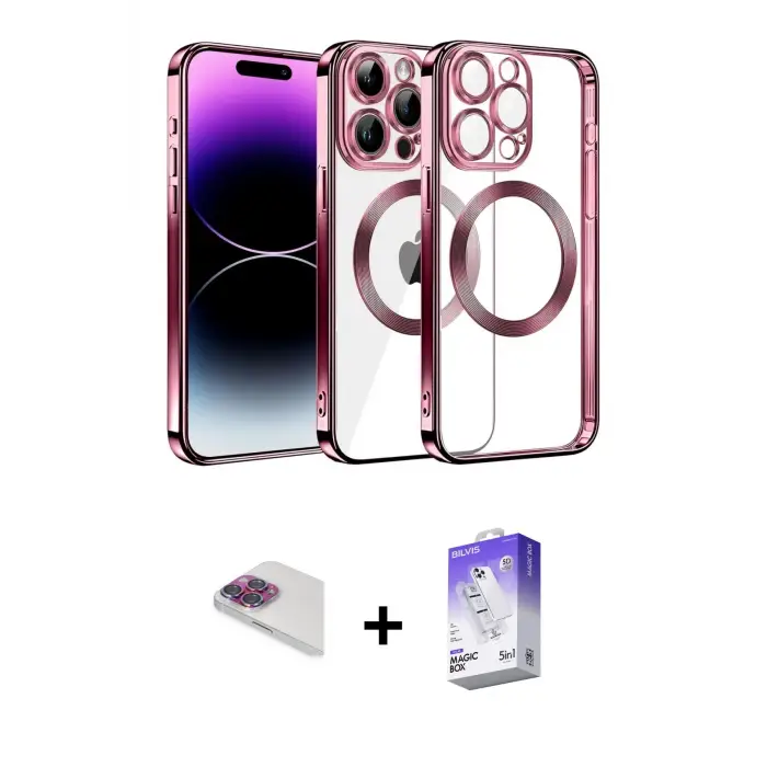 ieg™ iPhone 13 Pro Max Kılıf Pusula Form - Siyah Bilvis 5in1 3D Magic Cam Ekran Koruyucu + Pers Alüminyum Kamera Lens - GI
