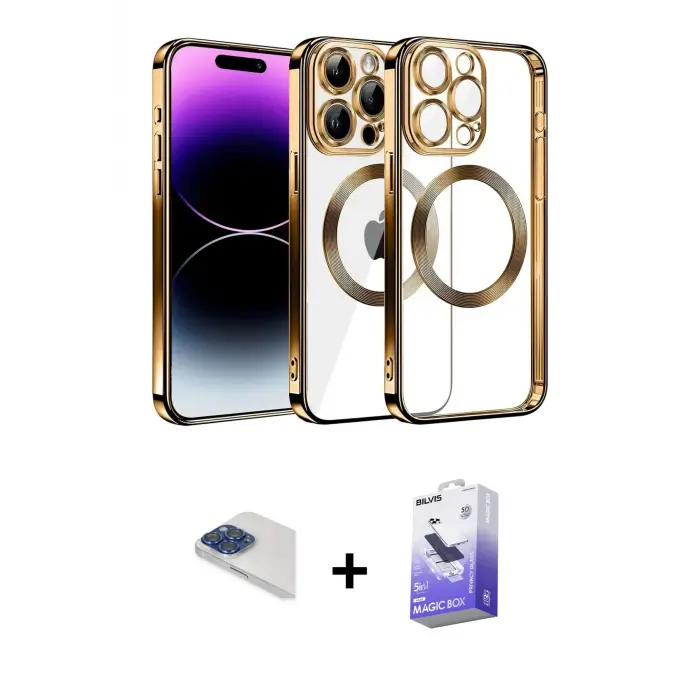 ieg™ iPhone 13 Pro Max Kılıf Pusula Form - Siyah Bilvis 5in1 5D Magic Hayalet Cam Ekran Koruyucu + Pers Alüminyum Kamera Lens - LT