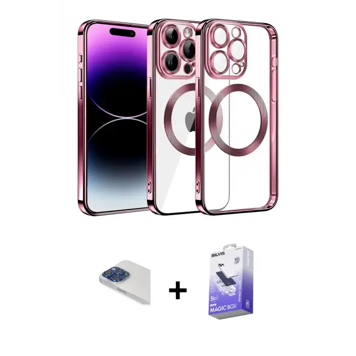 ieg™ iPhone 13 Pro Max Kılıf Pusula Form - Siyah Bilvis 5in1 5D Magic Hayalet Cam Ekran Koruyucu + Pers Alüminyum Kamera Lens - LT