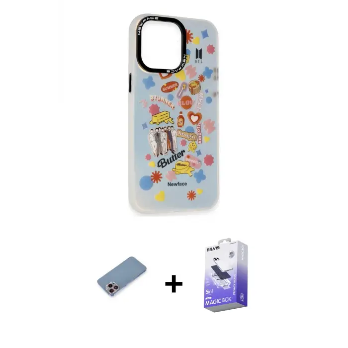 ieg™ iPhone 13 Pro Max Kılıf Siluet Çizgi Koleksiyonu - Siyah Bilvis 5in1 5D Magic Hayalet Cam Ekran Koruyucu + Shine Kamera Lens Koruma Cam - PE