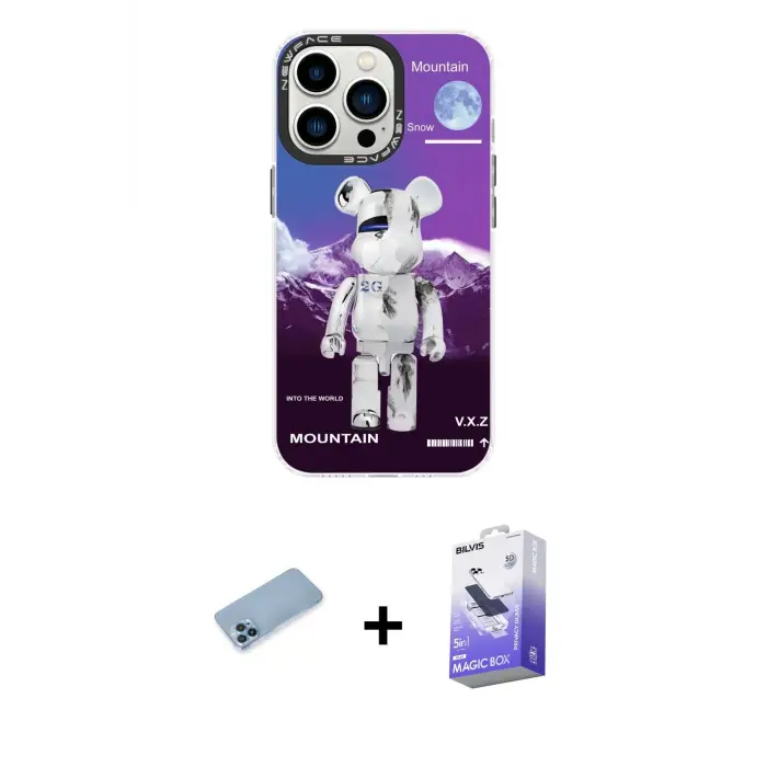 ieg™ iPhone 13 Pro Max Kılıf Siluet Çizgi Koleksiyonu - Siyah Bilvis 5in1 5D Magic Hayalet Cam Ekran Koruyucu + Shine Kamera Lens Koruma Cam - MI