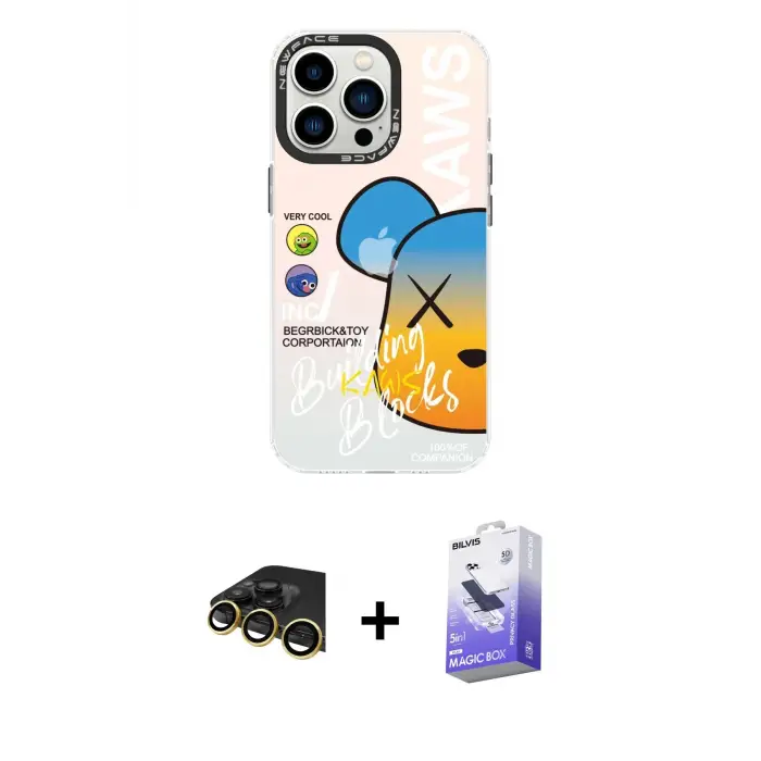 ieg™ iPhone 13 Pro Max Kılıf Siluet Çizgi Koleksiyonu - Siyah Bilvis 5in1 5D Magic Hayalet Cam Ekran Koruyucu + Raze Metal Kamera Lens - GD