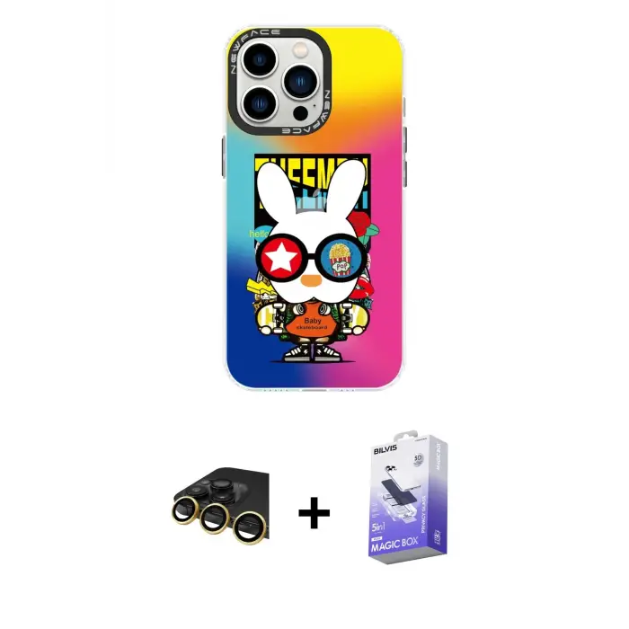 ieg™ iPhone 13 Pro Max Kılıf Siluet Çizgi Koleksiyonu - Siyah Bilvis 5in1 5D Magic Hayalet Cam Ekran Koruyucu + Raze Metal Kamera Lens - GD