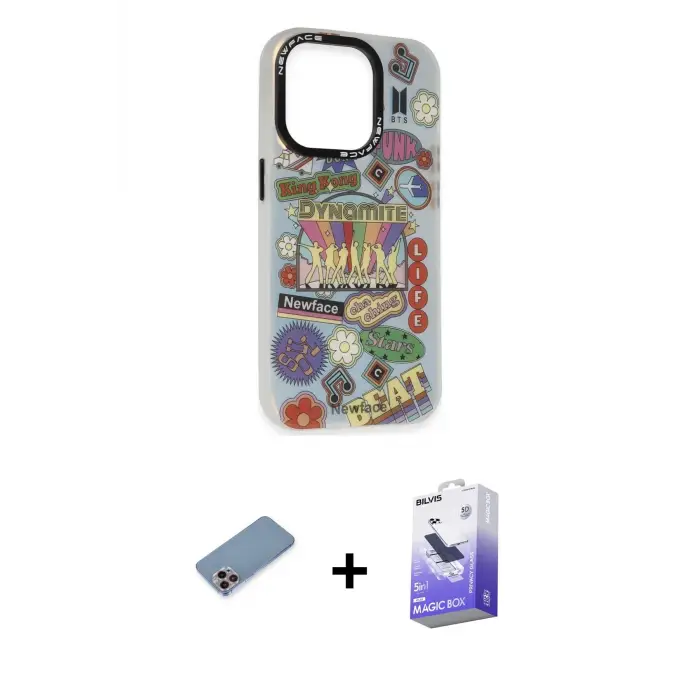 ieg™ iPhone 13 Pro Max Kılıf Siluet Çizgi Koleksiyonu - Siyah Bilvis 5in1 5D Magic Hayalet Cam Ekran Koruyucu + Shine Kamera Lens Koruma Cam - PE