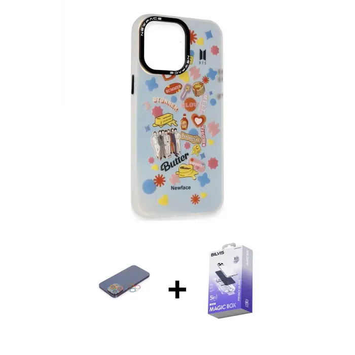 ieg™ iPhone 13 Pro Max Kılıf Siluet Çizgi Koleksiyonu - Siyah Bilvis 5in1 5D Magic Hayalet Cam Ekran Koruyucu + Renkli Kamera Lens Koruma Cam - PE
