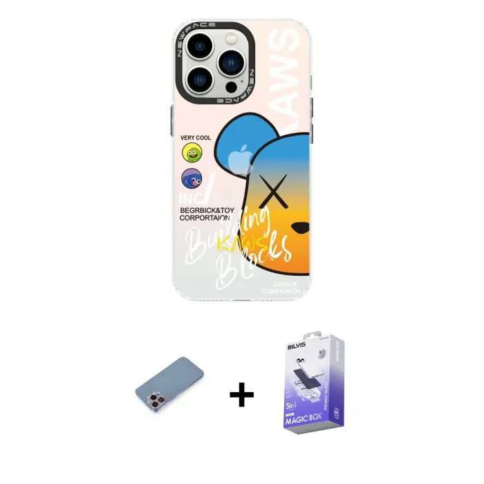 ieg™ iPhone 13 Pro Max Kılıf Siluet Çizgi Koleksiyonu - Siyah Bilvis 5in1 5D Magic Hayalet Cam Ekran Koruyucu + Shine Kamera Lens Koruma Cam - PE