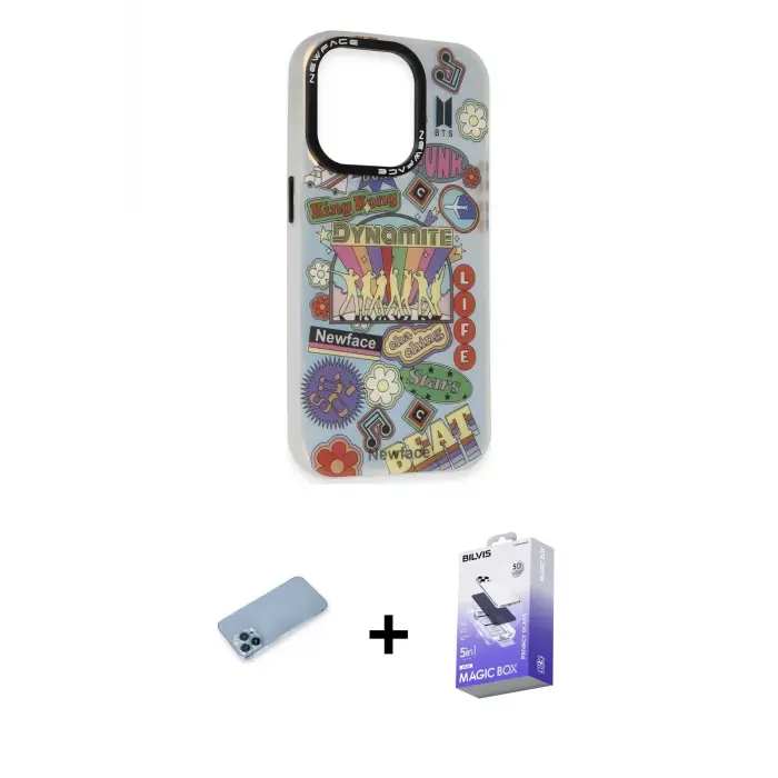 ieg™ iPhone 13 Pro Max Kılıf Siluet Çizgi Koleksiyonu - Siyah Bilvis 5in1 5D Magic Hayalet Cam Ekran Koruyucu + Shine Kamera Lens Koruma Cam - MI