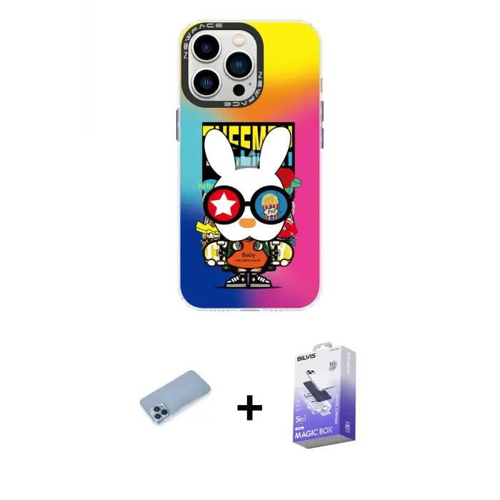 ieg™ iPhone 13 Pro Max Kılıf Siluet Çizgi Koleksiyonu - Siyah Bilvis 5in1 5D Magic Hayalet Cam Ekran Koruyucu + Shine Kamera Lens Koruma Cam - MI