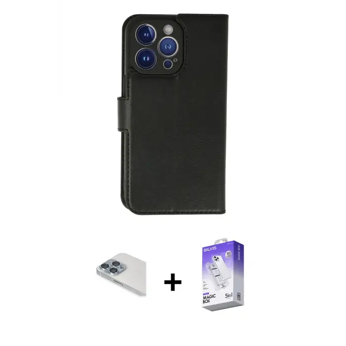 ieg™ iPhone 13 Pro Max Kılıf Siluet Işık Serisi - Siyah Bilvis 5in1 3D Magic Cam Ekran Koruyucu + Pers Alüminyum Kamera Lens - SABE