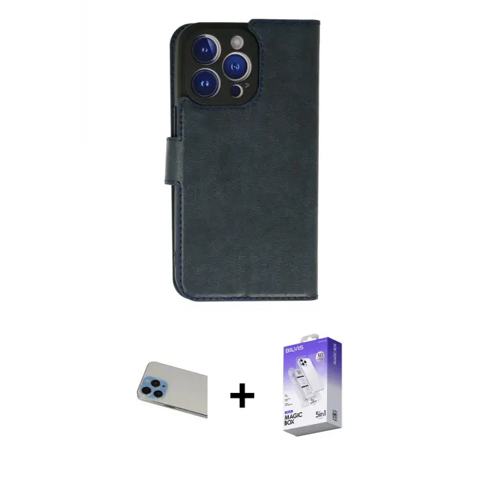 ieg™ iPhone 13 Pro Max Kılıf Siluet Işık Serisi - Siyah Bilvis 5in1 3D Magic Cam Ekran Koruyucu + Rainbow Kamera Lens Koruma Cam - MI