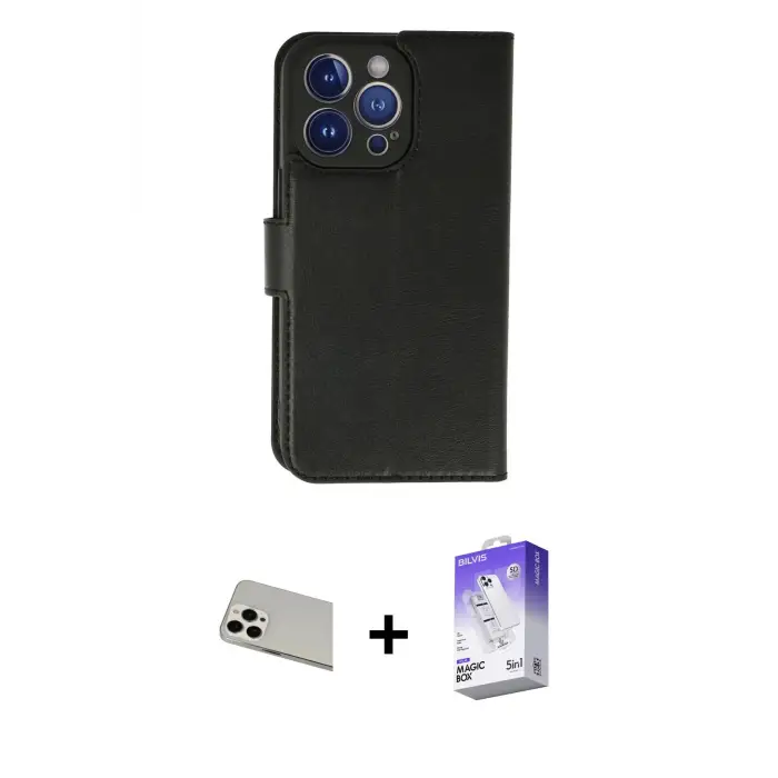 ieg™ iPhone 13 Pro Max Kılıf Siluet Işık Serisi - Siyah Bilvis 5in1 3D Magic Cam Ekran Koruyucu + Rainbow Kamera Lens Koruma Cam - BZ