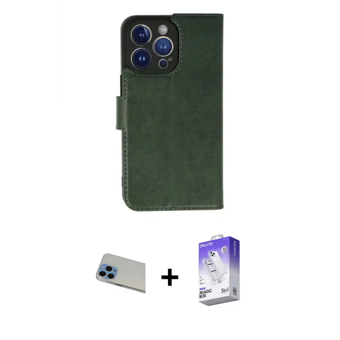 ieg™ iPhone 13 Pro Max Kılıf Siluet Işık Serisi - Siyah Bilvis 5in1 3D Magic Cam Ekran Koruyucu + Rainbow Kamera Lens Koruma Cam - MI