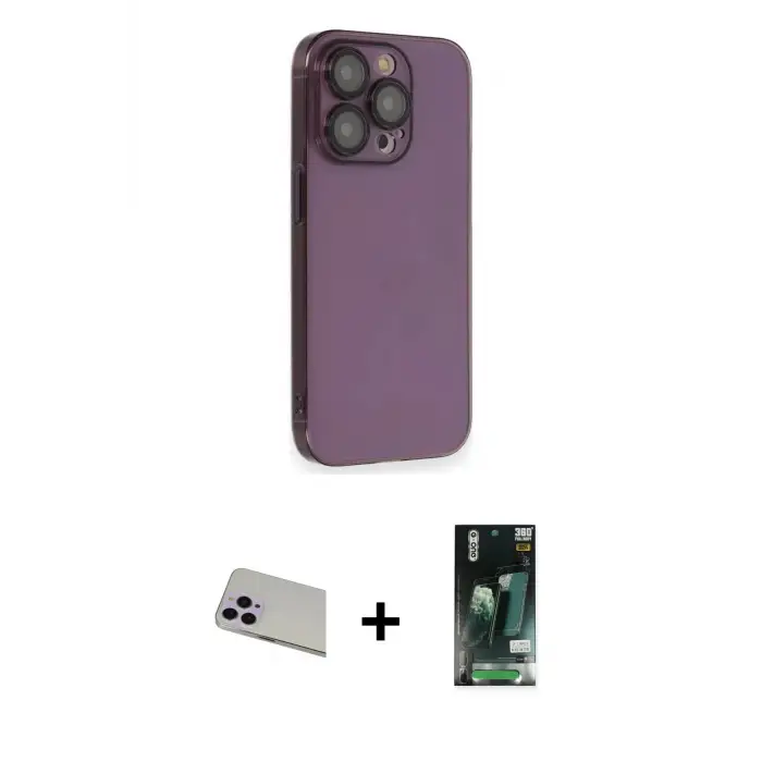 ieg™ iPhone 13 Pro Max Kılıf Siluet Minimal Özel Seri - Şeffaf 360 Full Body Arka Koruyucu + Rainbow Kamera Lens Koruma Cam - MR