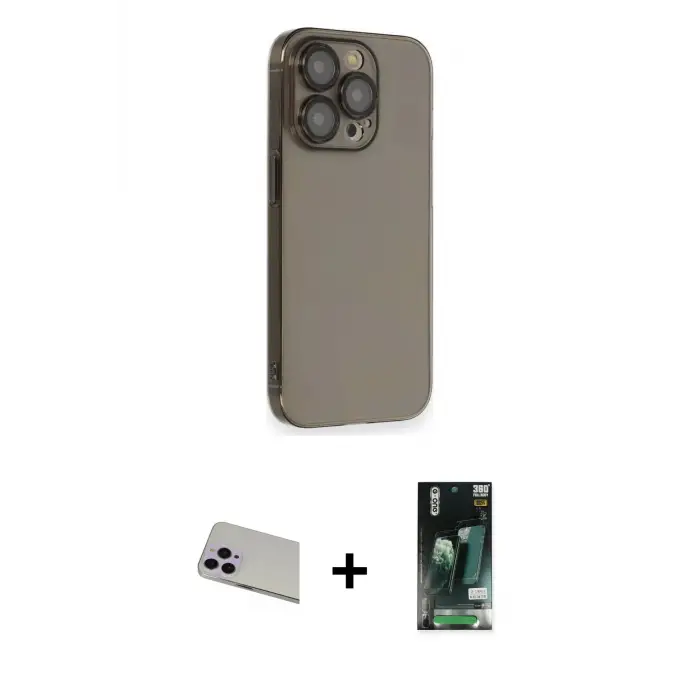 ieg™ iPhone 13 Pro Max Kılıf Siluet Minimal Özel Seri - Şeffaf 360 Full Body Arka Koruyucu + Rainbow Kamera Lens Koruma Cam - MR