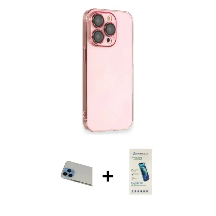ieg™ iPhone 13 Pro Max Kılıf Siluet Minimal Özel Seri - Şeffaf Pasifik Cam Ekran Koruyucu + Rainbow Kamera Lens Koruma Cam - MI