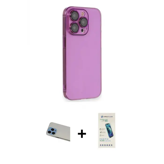 ieg™ iPhone 13 Pro Max Kılıf Siluet Minimal Özel Seri - Şeffaf Pasifik Cam Ekran Koruyucu + Rainbow Kamera Lens Koruma Cam - MI