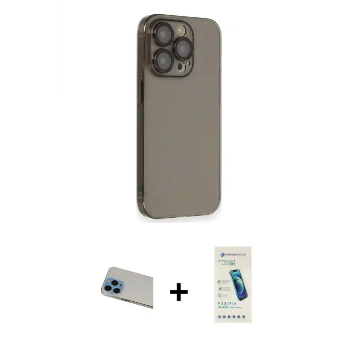 ieg™ iPhone 13 Pro Max Kılıf Siluet Minimal Özel Seri - Şeffaf Pasifik Cam Ekran Koruyucu + Rainbow Kamera Lens Koruma Cam - MI