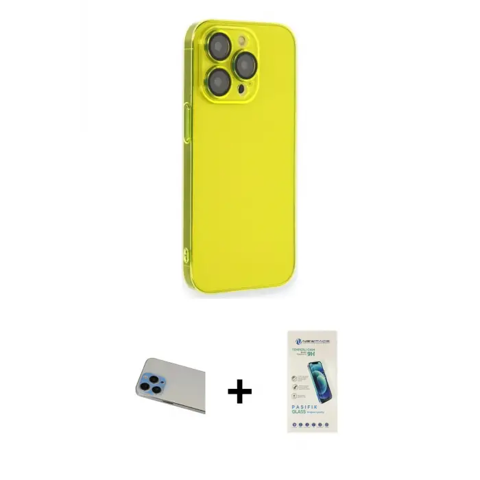 ieg™ iPhone 13 Pro Max Kılıf Siluet Minimal Özel Seri - Şeffaf Pasifik Cam Ekran Koruyucu + Rainbow Kamera Lens Koruma Cam - MI
