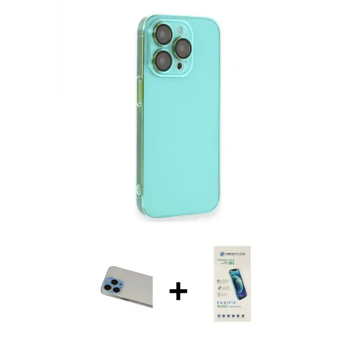 ieg™ iPhone 13 Pro Max Kılıf Siluet Minimal Özel Seri - Şeffaf Pasifik Cam Ekran Koruyucu + Rainbow Kamera Lens Koruma Cam - MI