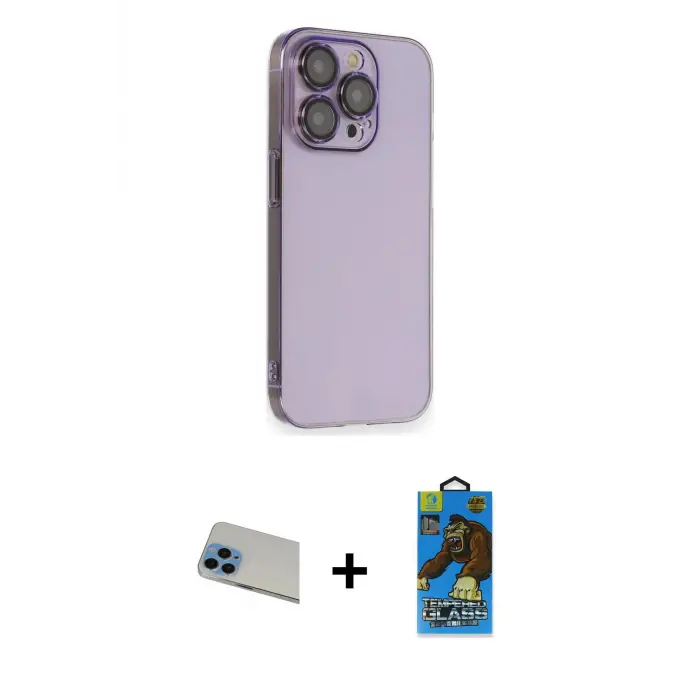 ieg™ iPhone 13 Pro Max Kılıf Siluet Minimal Özel Seri - Siyah 18D Cam Ekran Koruyucu + Rainbow Kamera Lens Koruma Cam - MI