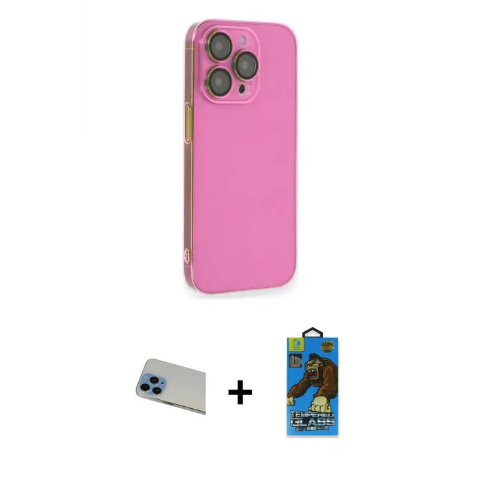 ieg™ iPhone 13 Pro Max Kılıf Siluet Minimal Özel Seri - Siyah 18D Cam Ekran Koruyucu + Rainbow Kamera Lens Koruma Cam - MI