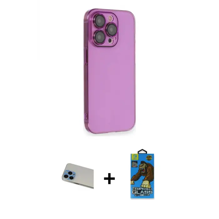 ieg™ iPhone 13 Pro Max Kılıf Siluet Minimal Özel Seri - Siyah 18D Cam Ekran Koruyucu + Rainbow Kamera Lens Koruma Cam - MI