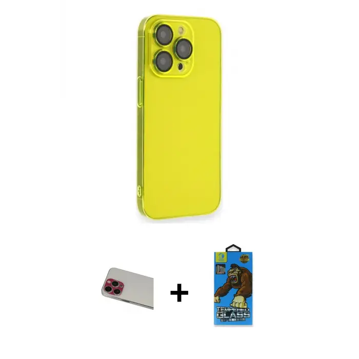 ieg™ iPhone 13 Pro Max Kılıf Siluet Minimal Özel Seri - Siyah 18D Cam Ekran Koruyucu + Rainbow Kamera Lens Koruma Cam - KI