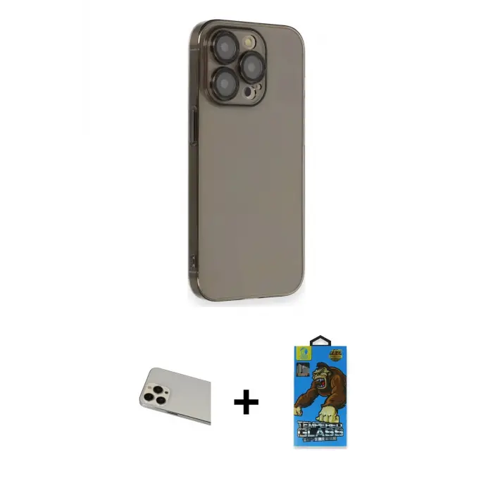 ieg™ iPhone 13 Pro Max Kılıf Siluet Minimal Özel Seri - Siyah 18D Cam Ekran Koruyucu + Rainbow Kamera Lens Koruma Cam - REGD