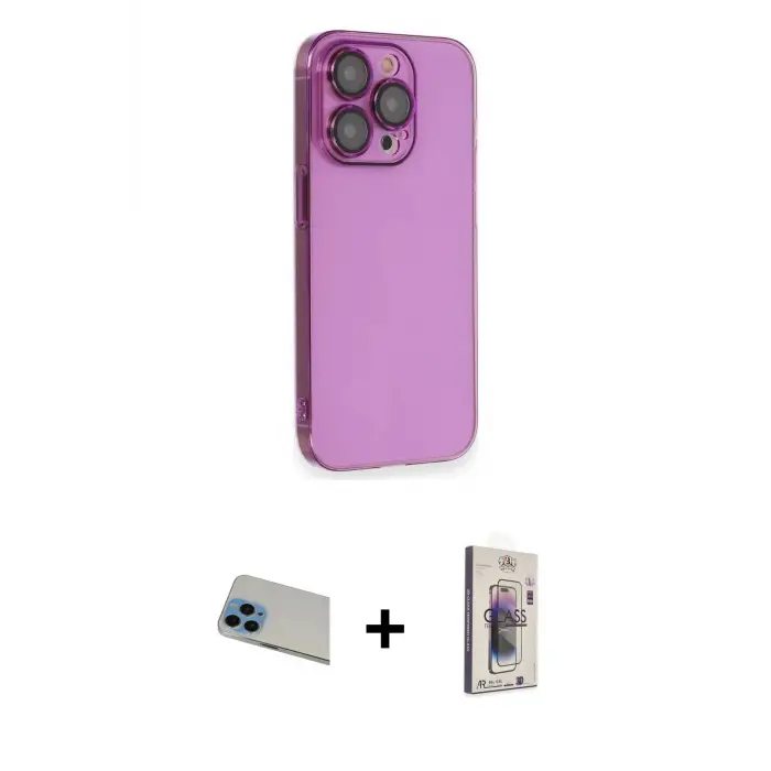 ieg™ iPhone 13 Pro Max Kılıf Siluet Minimal Özel Seri - Siyah Bilvis 3D Cam Ekran Koruyucu + Rainbow Kamera Lens Koruma Cam - MI