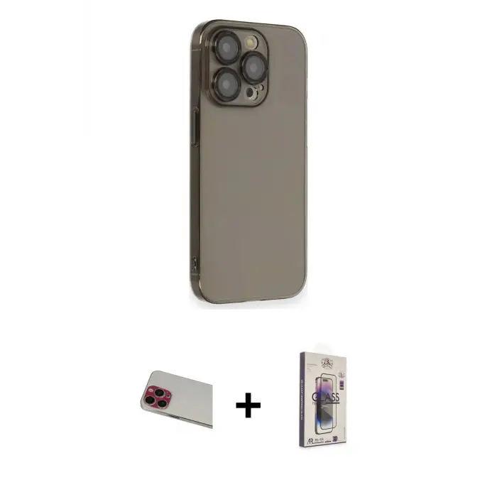 ieg™ iPhone 13 Pro Max Kılıf Siluet Minimal Özel Seri - Siyah Bilvis 3D Cam Ekran Koruyucu + Rainbow Kamera Lens Koruma Cam - KI