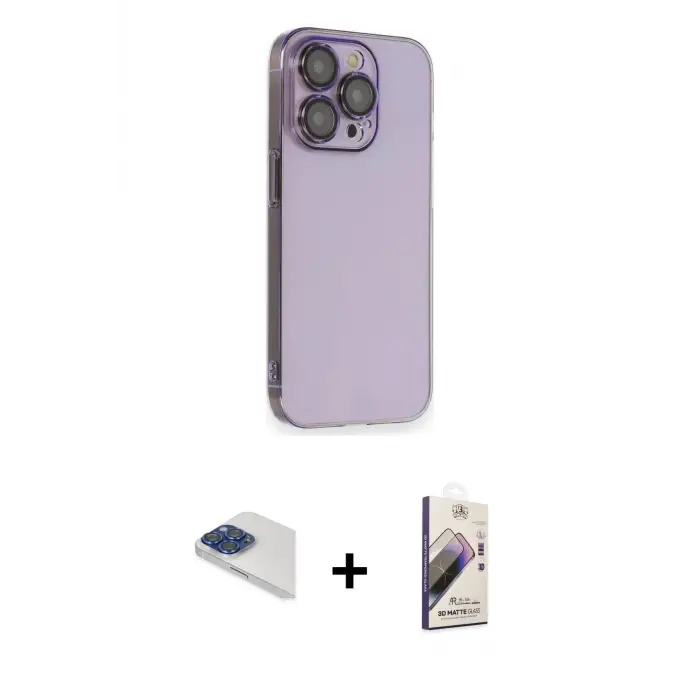 ieg™ iPhone 13 Pro Max Kılıf Siluet Minimal Özel Seri - Siyah Bilvis 3D Mat Cam Ekran Koruyucu + Pers Alüminyum Kamera Lens - LT