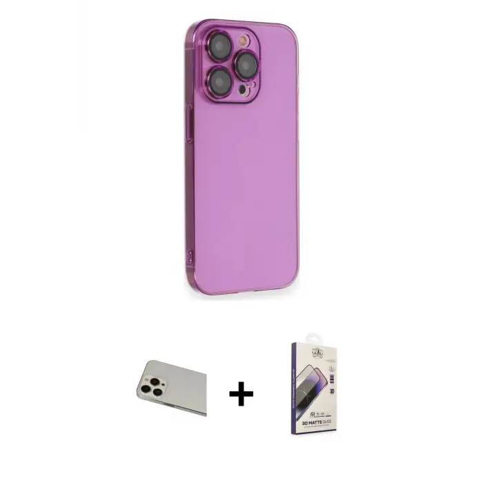 ieg™ iPhone 13 Pro Max Kılıf Siluet Minimal Özel Seri - Siyah Bilvis 3D Mat Cam Ekran Koruyucu + Rainbow Kamera Lens Koruma Cam - REGD