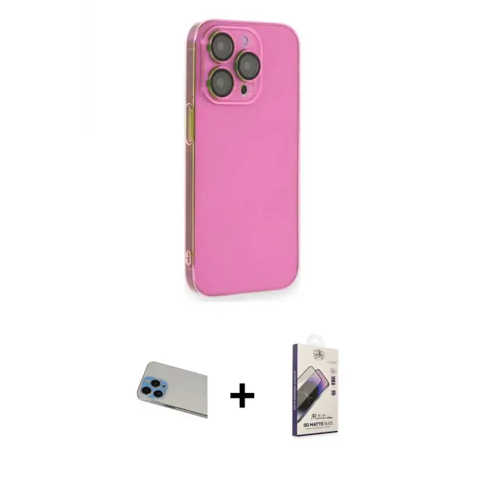 ieg™ iPhone 13 Pro Max Kılıf Siluet Minimal Özel Seri - Siyah Bilvis 3D Mat Cam Ekran Koruyucu + Rainbow Kamera Lens Koruma Cam - MI