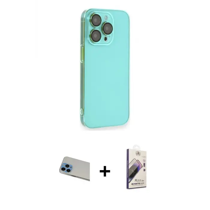 ieg™ iPhone 13 Pro Max Kılıf Siluet Minimal Özel Seri - Siyah Bilvis 3D Mat Cam Ekran Koruyucu + Rainbow Kamera Lens Koruma Cam - MI
