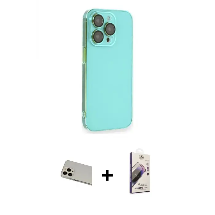ieg™ iPhone 13 Pro Max Kılıf Siluet Minimal Özel Seri - Siyah Bilvis 3D Mat Cam Ekran Koruyucu + Rainbow Kamera Lens Koruma Cam - REGD
