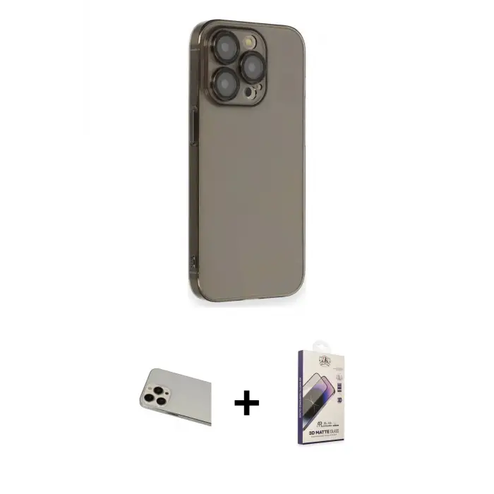 ieg™ iPhone 13 Pro Max Kılıf Siluet Minimal Özel Seri - Siyah Bilvis 3D Mat Cam Ekran Koruyucu + Rainbow Kamera Lens Koruma Cam - REGD