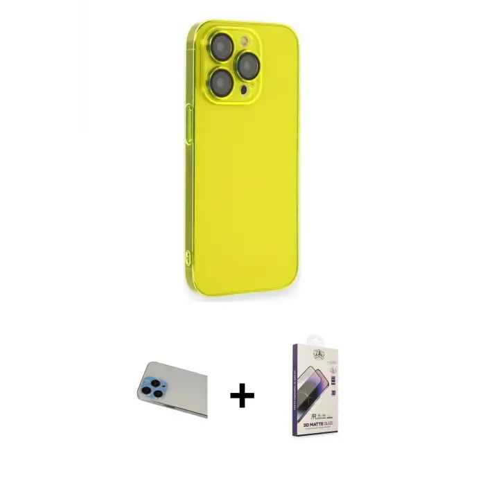 ieg™ iPhone 13 Pro Max Kılıf Siluet Minimal Özel Seri - Siyah Bilvis 3D Mat Cam Ekran Koruyucu + Rainbow Kamera Lens Koruma Cam - MI