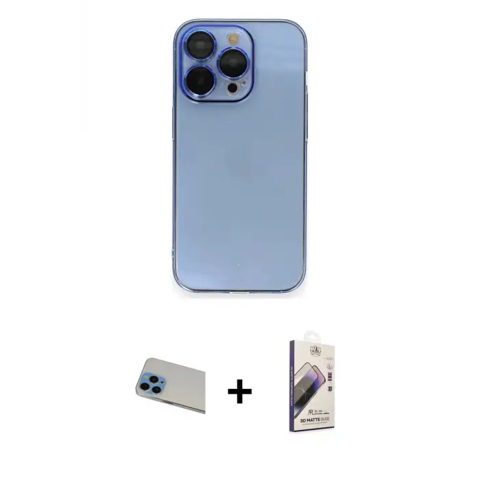 ieg™ iPhone 13 Pro Max Kılıf Siluet Minimal Özel Seri - Siyah Bilvis 3D Mat Cam Ekran Koruyucu + Rainbow Kamera Lens Koruma Cam - MI