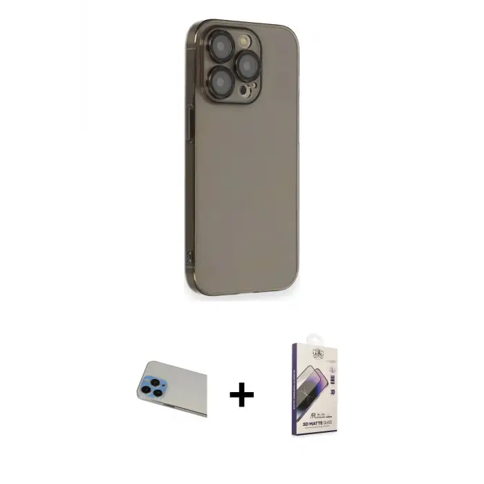 ieg™ iPhone 13 Pro Max Kılıf Siluet Minimal Özel Seri - Siyah Bilvis 3D Mat Cam Ekran Koruyucu + Rainbow Kamera Lens Koruma Cam - MI