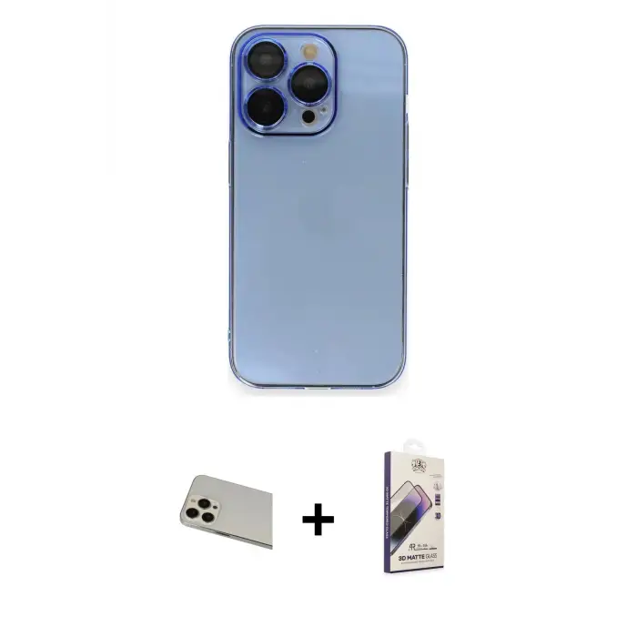 ieg™ iPhone 13 Pro Max Kılıf Siluet Minimal Özel Seri - Siyah Bilvis 3D Mat Cam Ekran Koruyucu + Rainbow Kamera Lens Koruma Cam - REGD