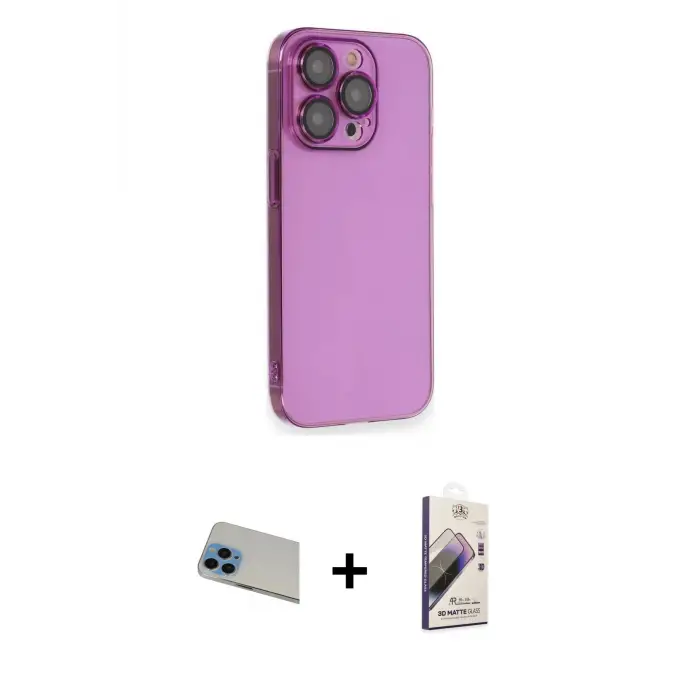 ieg™ iPhone 13 Pro Max Kılıf Siluet Minimal Özel Seri - Siyah Bilvis 3D Mat Cam Ekran Koruyucu + Rainbow Kamera Lens Koruma Cam - MI