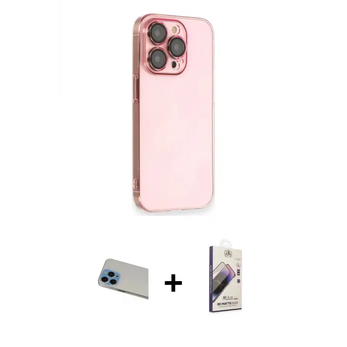 ieg™ iPhone 13 Pro Max Kılıf Siluet Minimal Özel Seri - Siyah Bilvis 3D Mat Cam Ekran Koruyucu + Rainbow Kamera Lens Koruma Cam - MI