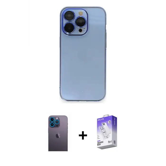 ieg™ iPhone 13 Pro Max Kılıf Siluet Minimal Özel Seri - Siyah Bilvis 5in1 3D Magic Cam Ekran Koruyucu + Neon Fosforlu Kamera Lens - MI