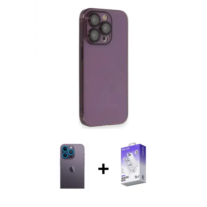 ieg™ iPhone 13 Pro Max Kılıf Siluet Minimal Özel Seri - Siyah Bilvis 5in1 3D Magic Cam Ekran Koruyucu + Neon Fosforlu Kamera Lens - MI