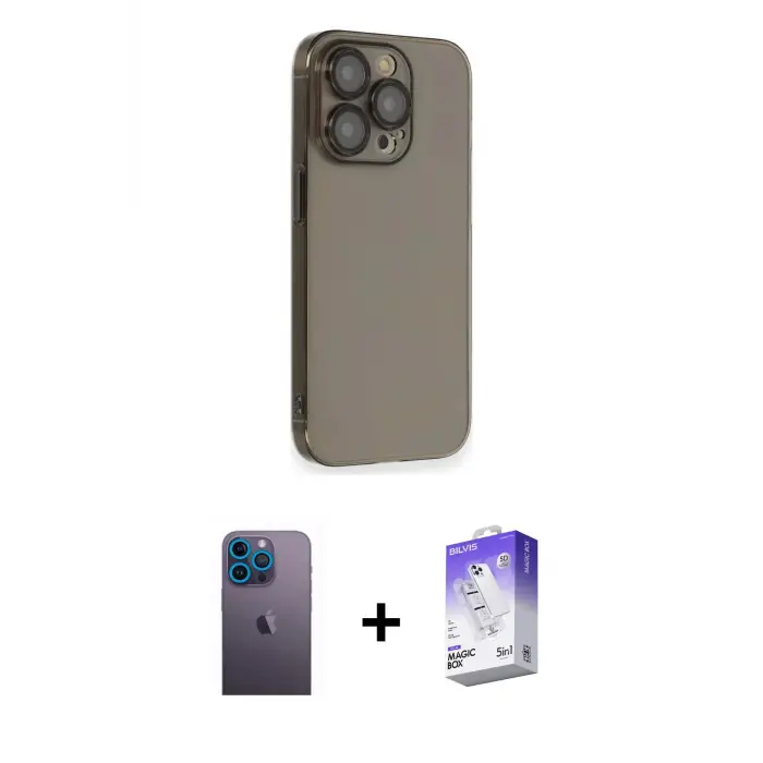 ieg™ iPhone 13 Pro Max Kılıf Siluet Minimal Özel Seri - Siyah Bilvis 5in1 3D Magic Cam Ekran Koruyucu + Neon Fosforlu Kamera Lens - MI